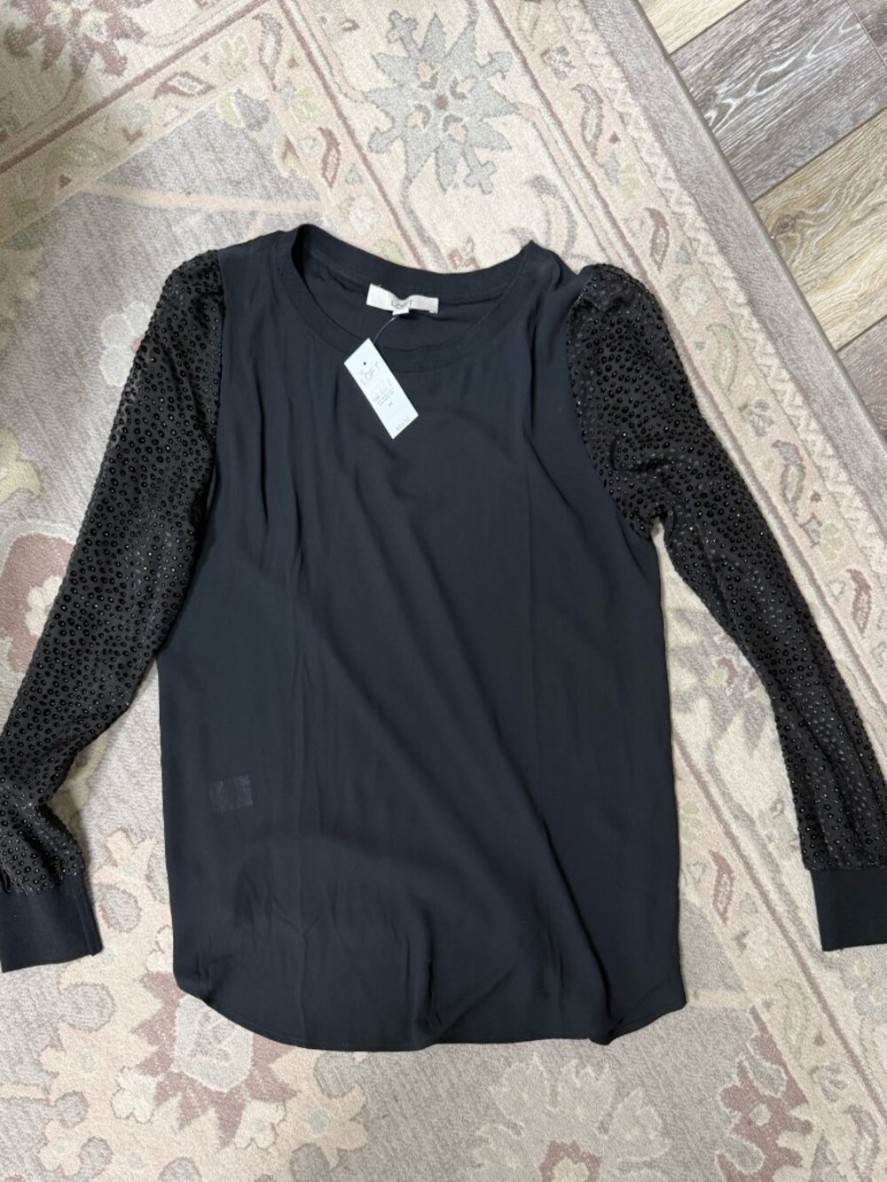Loft Mixed Media Black Shirt - NWT!